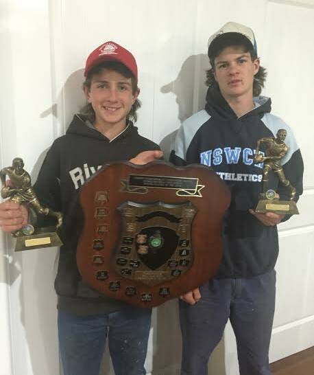 THE TALENTED POLIMENI BROTHERS: (from left) Jugiong's Joey and Lui Polimeni did alright for themselves at the Boorowa Harden Junior Rubgy League Club presentations recently where a number of players received awards.