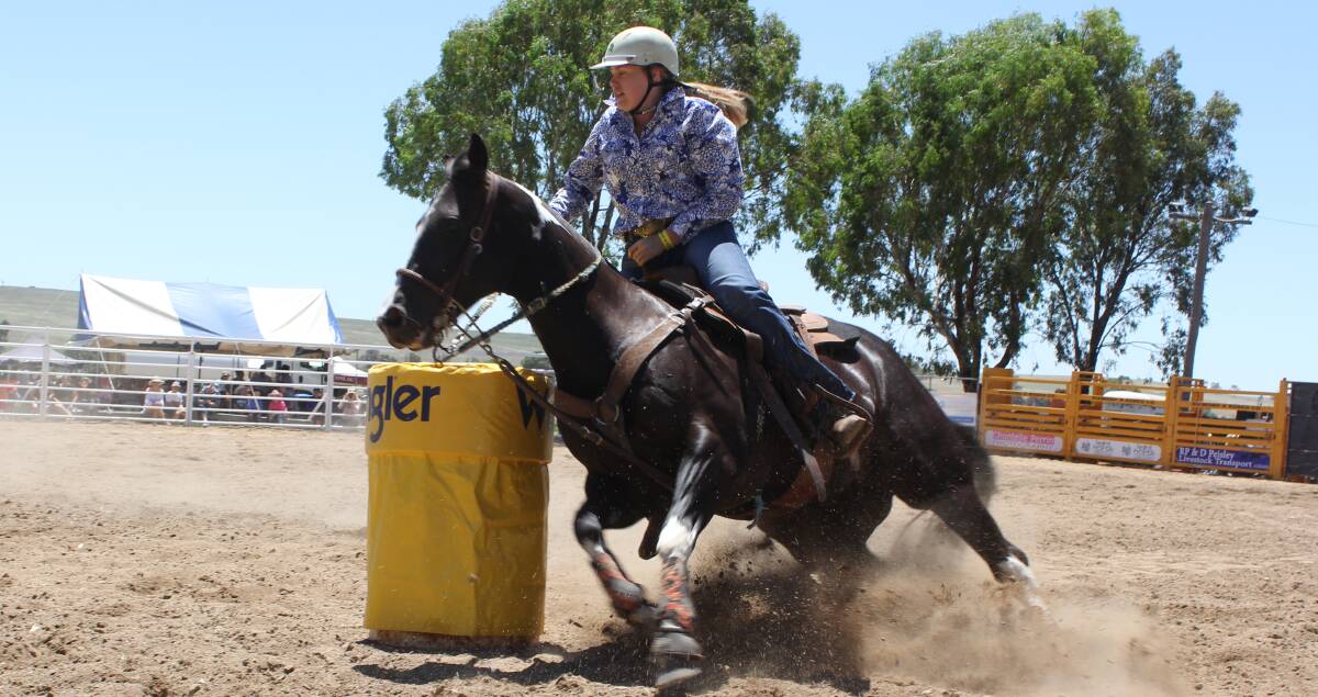 WINNING WAYS: Accomplished local competitor Montana Wilkinson shows her skills during the junior barrel race at her home-town rodeo. Picture: Nikki Reynolds
