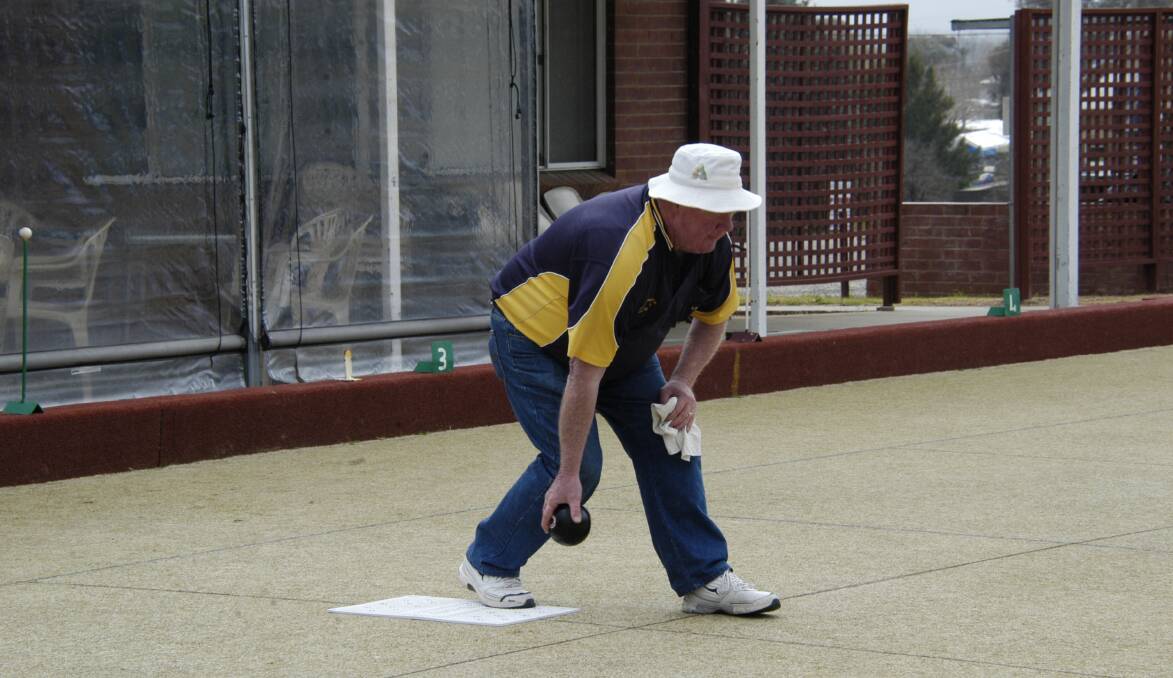 Shane McKellar had a couple of good games of Mufti Bowls despite the windy weather in Harden on Sunday.  Picture: Jody Potts
