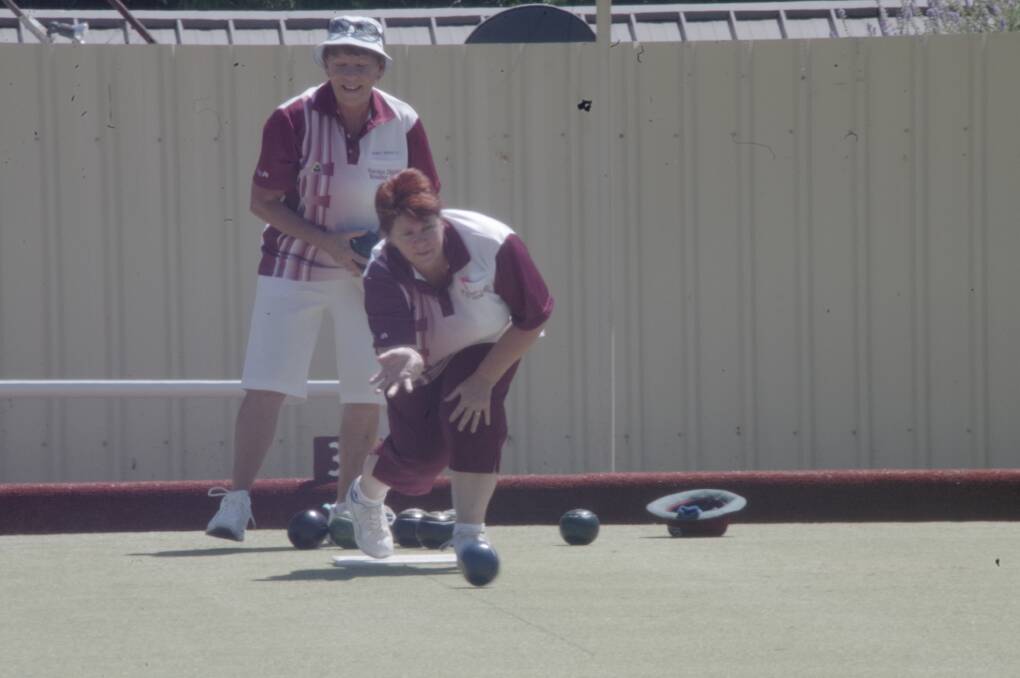 LINED UP: Donna Chesworth and Jenny Ricketts taking part in an earlier match at the Harden Bowling Club