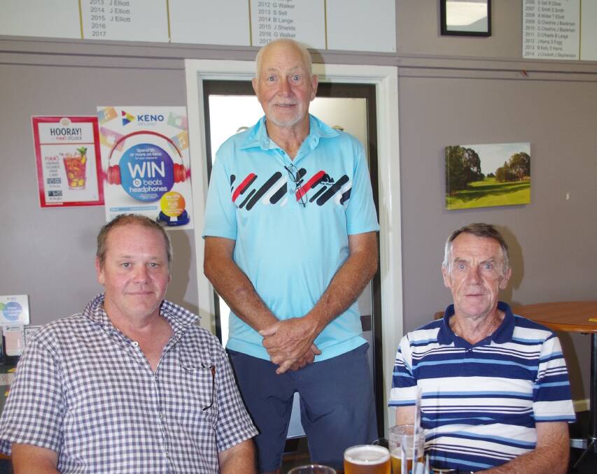 Winners are grinners: Brian Tredinnick, Ron Page and Peter Steinke at the Harden Country Club last Saturday.
