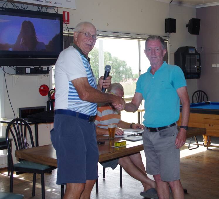 Congratulations to the winner - Ron Page congratulates Tam Kennedy for his win on Saturday at the Harden Country Club