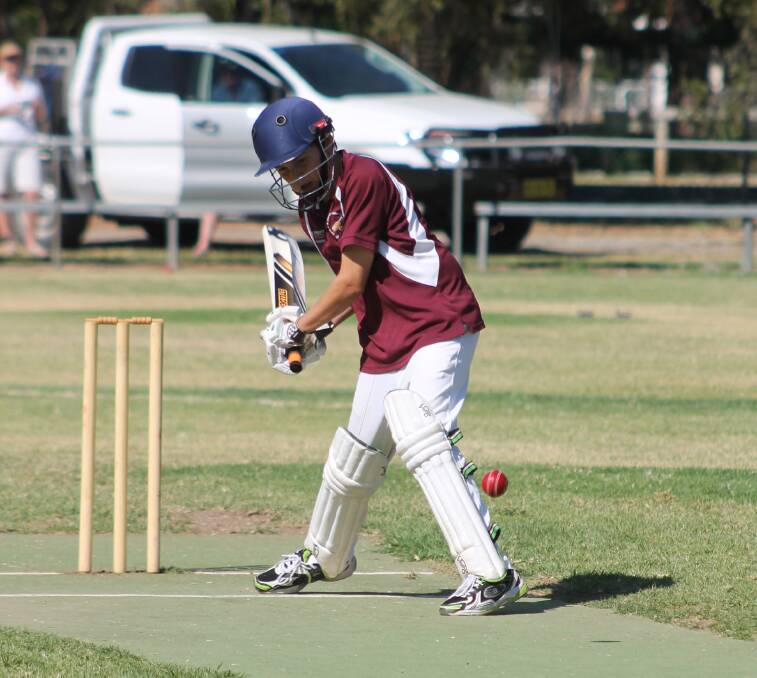 BATTING: Harden under 12s player James Woodhead playing defensively on Saturday at the grand final. Picture: Rebecca Fist