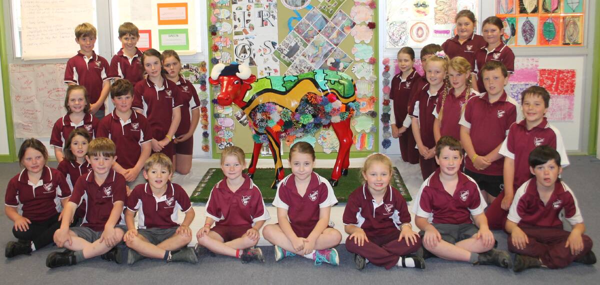FINISHED PRODUCT: Jugiong Public School students with their Archibull Prize entry 'Murrum-Bridget' prior to judging. Picture: Jennette Lees 