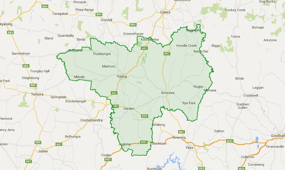 The proposed Harden, Young and Boorowa council area.