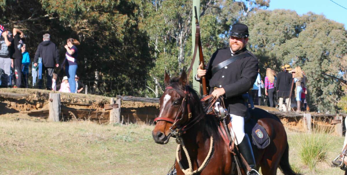 HORSEBACK: Wes Leseberg gets involved in the reenactment of the shooting death of ‘Flash’ Johnny Gilbert. Picture: Jessica Cole