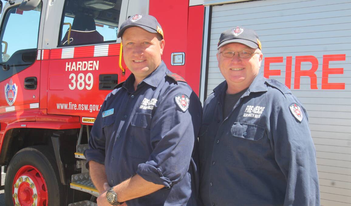 GET READY: Harden Fire & Rescue captain Wal Leonow and retained firefighter Thomas Boehm are ready for action in the district.