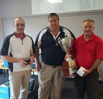 SIX OF THE BEST: Brent Lange (left) and Darryl O'Keefe (right) from Cootamundra (pictured in 2016 with sponsor Ian Kinlyside) took home their sixth Bruce Ware Australian Two-Man Ambrose Championships Picture: Fairfax Media