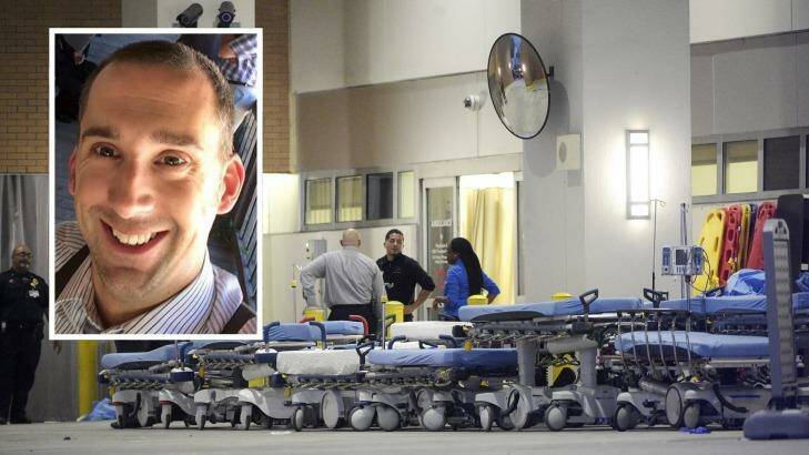 Dr Joshua Corsa (inset) helped to treat shooting victims when they arrived at Orlando Regional Medical Centre on June 12. Photo: Phelan M. Ebenhack