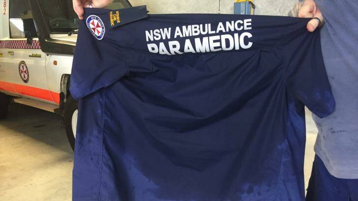 A NSW ambulance work shirt soaked with sweat. Photo: HSU