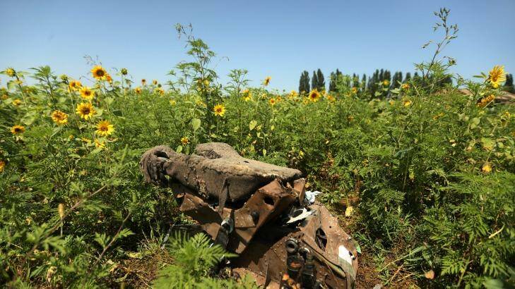 One of the pilots seats at the crash site in east Ukraine.  Photo: Kate Geraghty