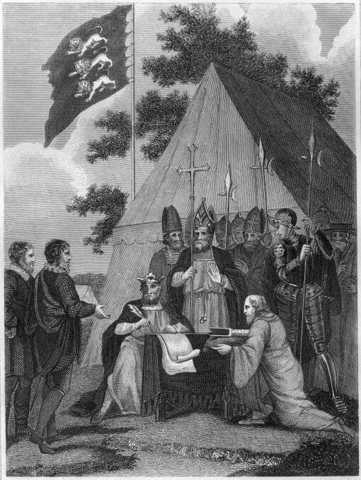 King John of England signing the Magna Carta at Runnymede in June 1215