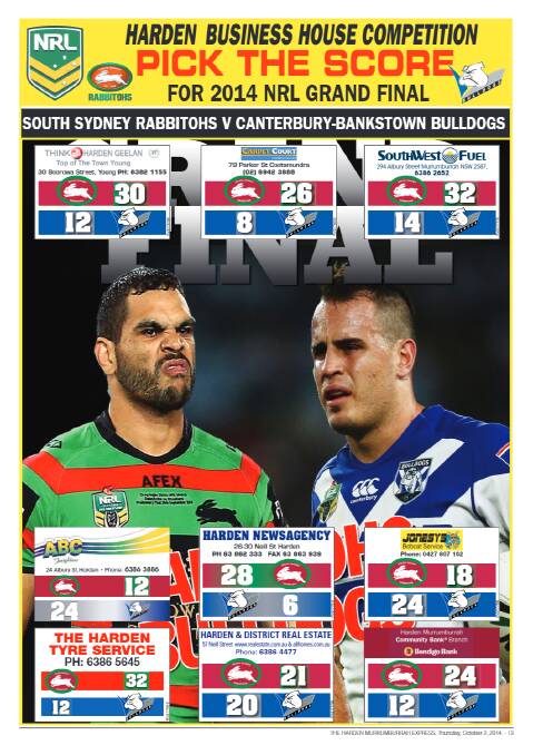 PICK THE SCORE
FOR 2014 NRL GRAND FINAL