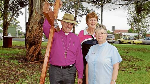 Anglican Archbishop Stuart Robinson marked 150 years of the Diocese of Canberra and Goulburn with a Walk to Harden on Saturday, March 29. When he arrived he took part in in fun family day at Newson Park. He is pictured with Barbara Granger, centre, who helped organise the event and Rev Beth Dimmick. Archbishop Robinson said he would be conducting similar walks to other towns within the diocese during Lent in the future as a way of reaching out to the community and to promote the Easter message. 