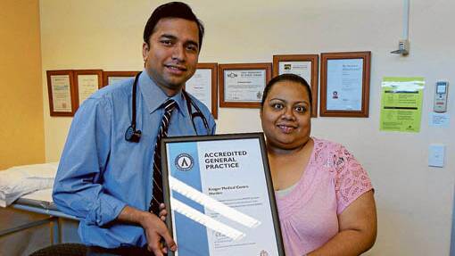Dr Sazeedul Islam and practice manger Jenny Rahman proudly display the Kruger Medical Centre's accreditation certificate. 
