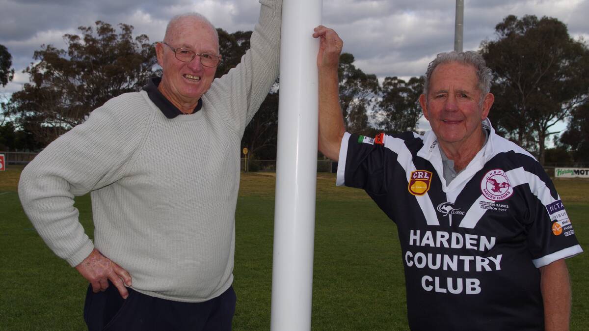 Tom Apps, left, and Eric Kuhn, wearing a jumper with Harden's original colours, reflected on their Maher Cup days this week.