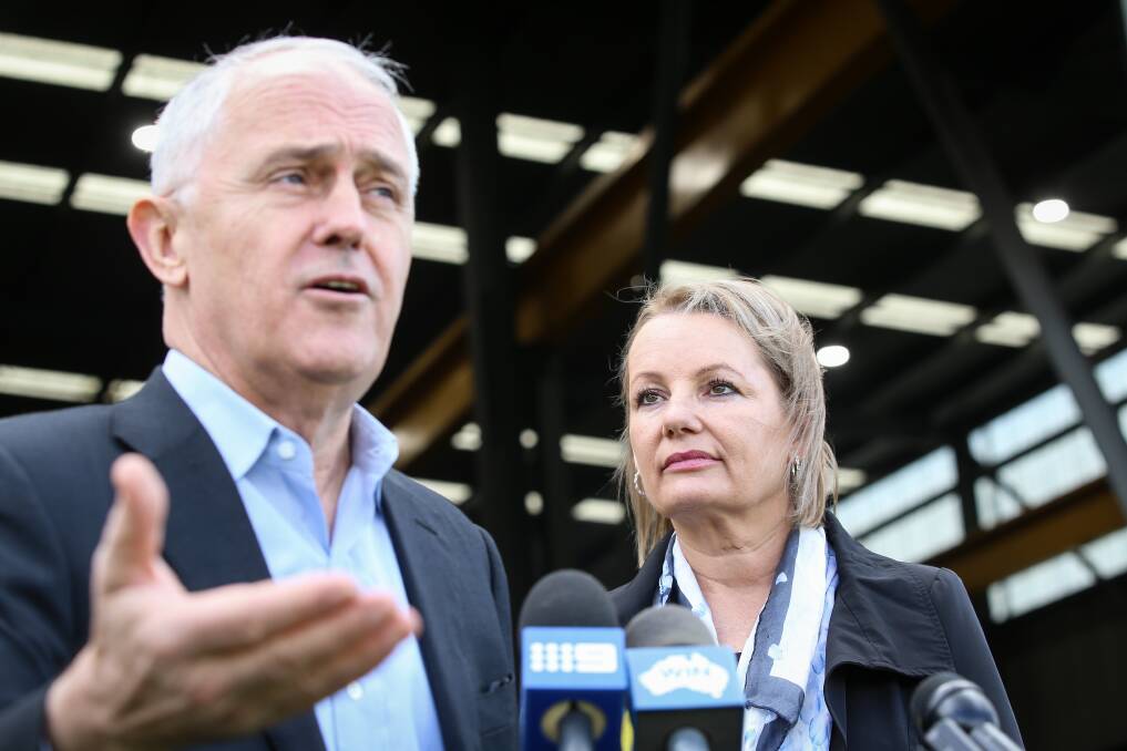 UNITED WE STAND: Prime Minister Malcolm Turnbull and Farrer MP Sussan Ley at Overall Forge speaking about high gas prices. 