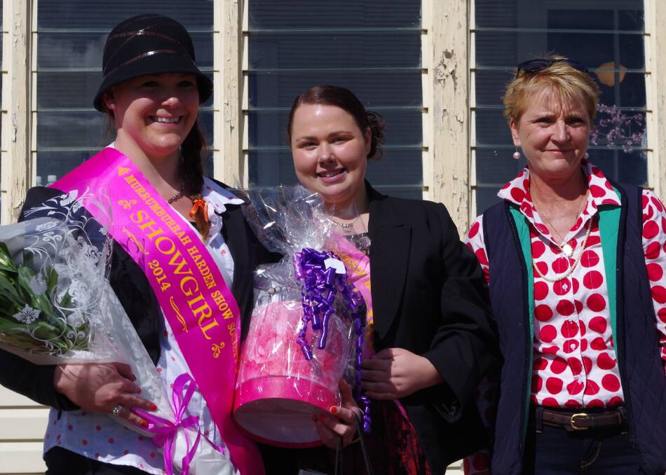 SPRINGTIME SHOWGIRL: Georgie Campbell, left, with the 2013 Miss Showgirl Kayla Daley, centre, and Linda Jones at last year's show.