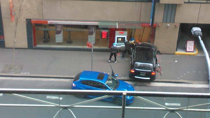 Daylight robbery: the thieves rammed a car into the Westpac branch. Photo: E Lawler