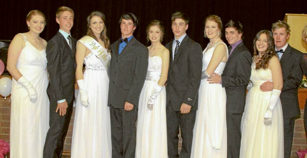 The debutantes and their partners at the Harden Boroowa Junior Rugby League Club's debutante ball last Saturday were, from left, Samantha Doolan, Jock Ward, Ellie Barker, Jared Prosser, Georgie Butt, Josh Barker, Katie Hearn, Sam Hardy, Shannon Foster and Jacob Prosser.