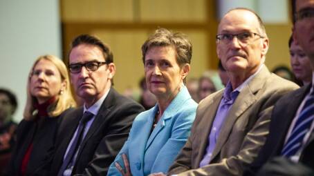 Treasury's Steven Kennedy, Finance's Rosemary Huxtable and PMC secretary Phil Gaetjens at an Institute of Public Administration event. Picture: Jamila Toderas