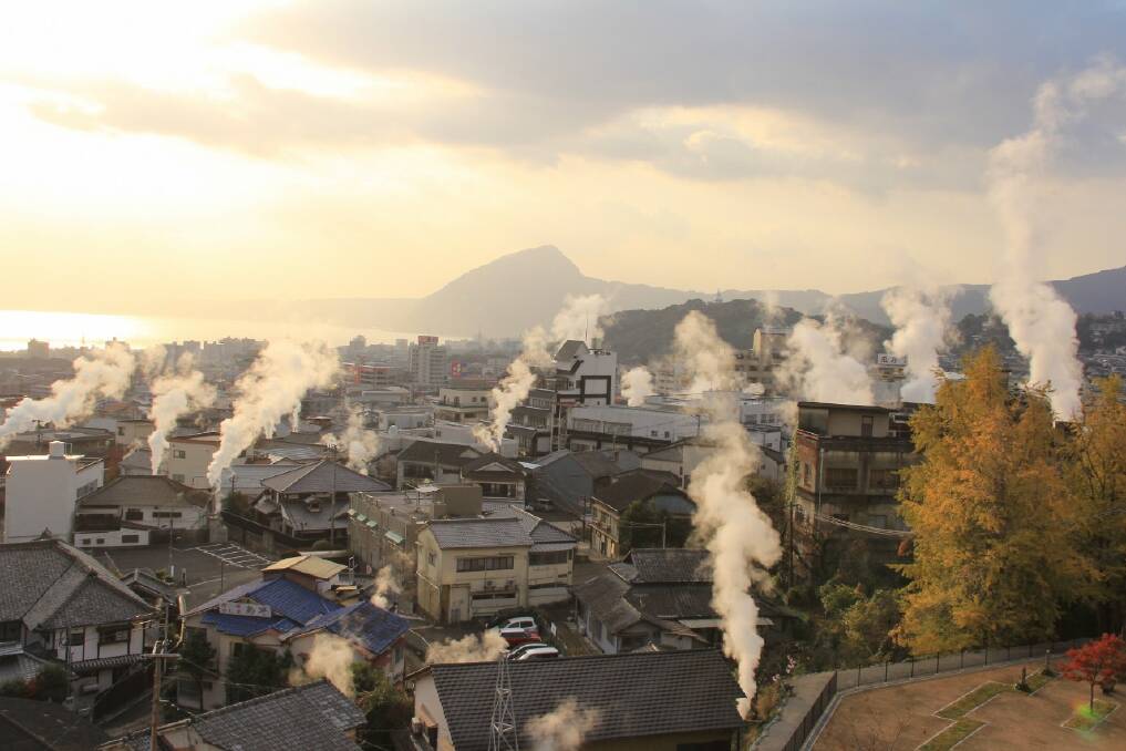 Steam rising off hot springs in Beppu. Steam rising off hot springs in Beppu.