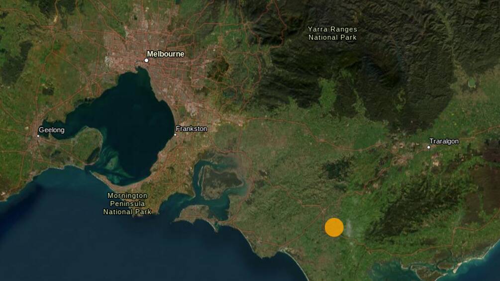 The earthquake near Leongatha in Victoria's Gippsland region early on February 9. Picture by Geoscience Australia The earthquake near Leongatha in Victoria's Gippsland region early on February 9. Picture by Geoscience Australia