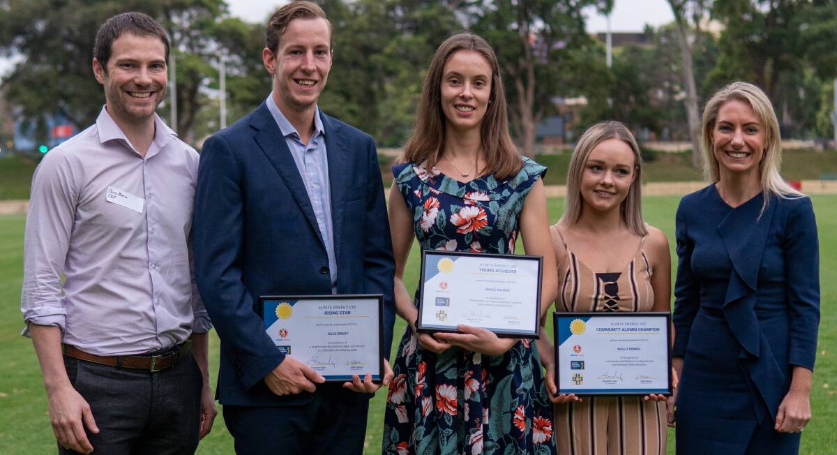 CEF Alumni Ambassador Chris Mercer, 2019 CEF Rising Star Saul Brady, 2019 CEF Young Achiever Dr Grace Causer, 2019 CEF Community Champion Molly Dennis and School for Life Foundation Founder and CEO Annabelle Chauncy OAM. Photo: Country Education Foundation
