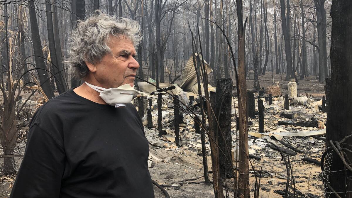 Yuin elder Noel Butler surveys his devastated South Coast property in January 2020. Picture by John Hanscombe 