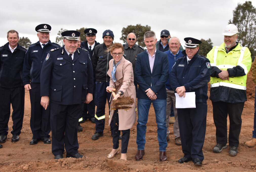 Member for Cootamundra Steph Cooke turns the first sod for the new Rural Fire Services building in Harden on Monday. Picture: Jody Potts