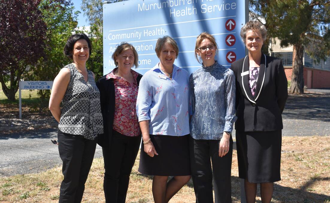 Cath Taylor, Kate Power, Member for Cootamundra Steph Cooke, Kerry Menz, and Rosemary Garthwaite, Regional GM of MLHD Picture: Jody Potts