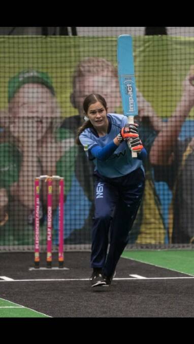 In the swing: Tyra Cooper was selected for the Under 14's NSW Metro Girls Indoor Cricket team, which was narrowly beaten in the Grand Final. Picture: Contributed.