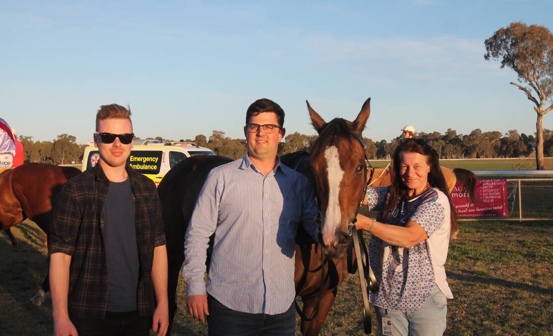 ALL SMILES: Stable foreman Jason Runic, Albury trainer Mitchell Beer and strapper Jackie Orr with Dreams Of Paris after winning the Cootamundra Cup. Pictures: Chelsea Lawson