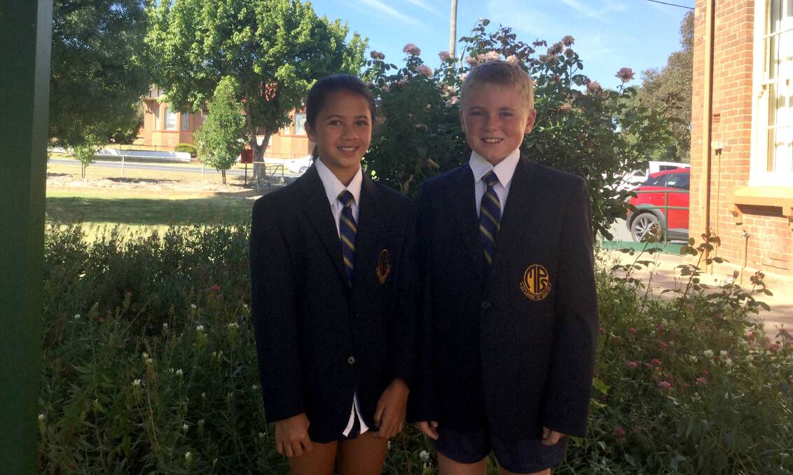 FROM THE FRONT: Murrumburrah Public School's captains for 2018 are Mollie McKinley (left) and John Drew.