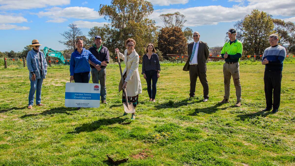Member for Cootamundra Steph Cooke turning the first sod at the site of Harden's new tennis courts.