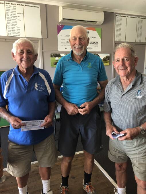 SOLID PERFORMANCE: Herby Manwaring, Ron Page and Eric Kuhn after a top round of golf. Picture: Jody Potts