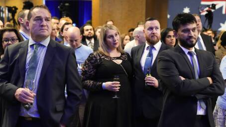 Stunned silence at the Liberal Party's election night function as MPs fell. Picture: AAP