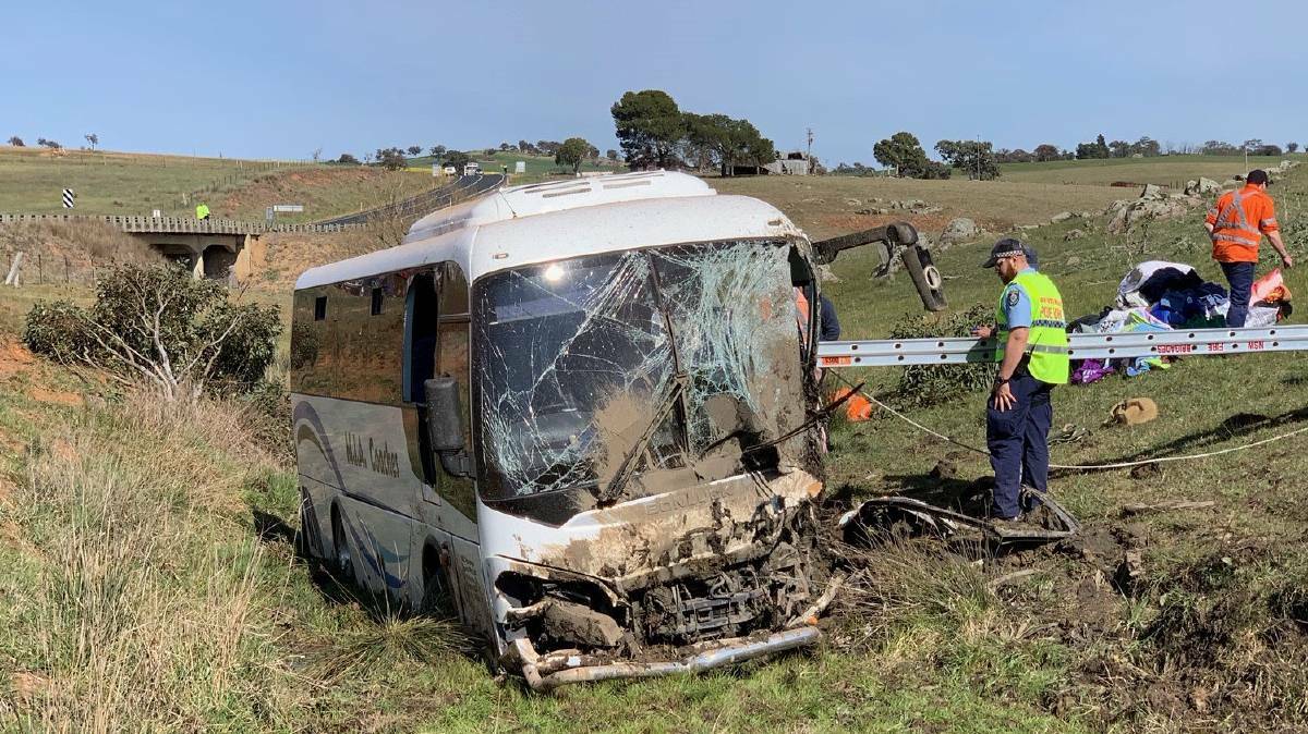 The Demondrille Creek Bridge on Burley Griffin Way, about 5.5km west of Harden, was the site of this bus crash last year. Photo: NSW Ambulance