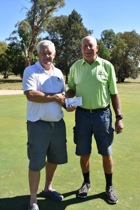 WINNER WINNER: Ron Page with Kevin Hoppe, who recorded a great round to take out Saturday's Harden Country Club trophy. Picture: JODY POTTS