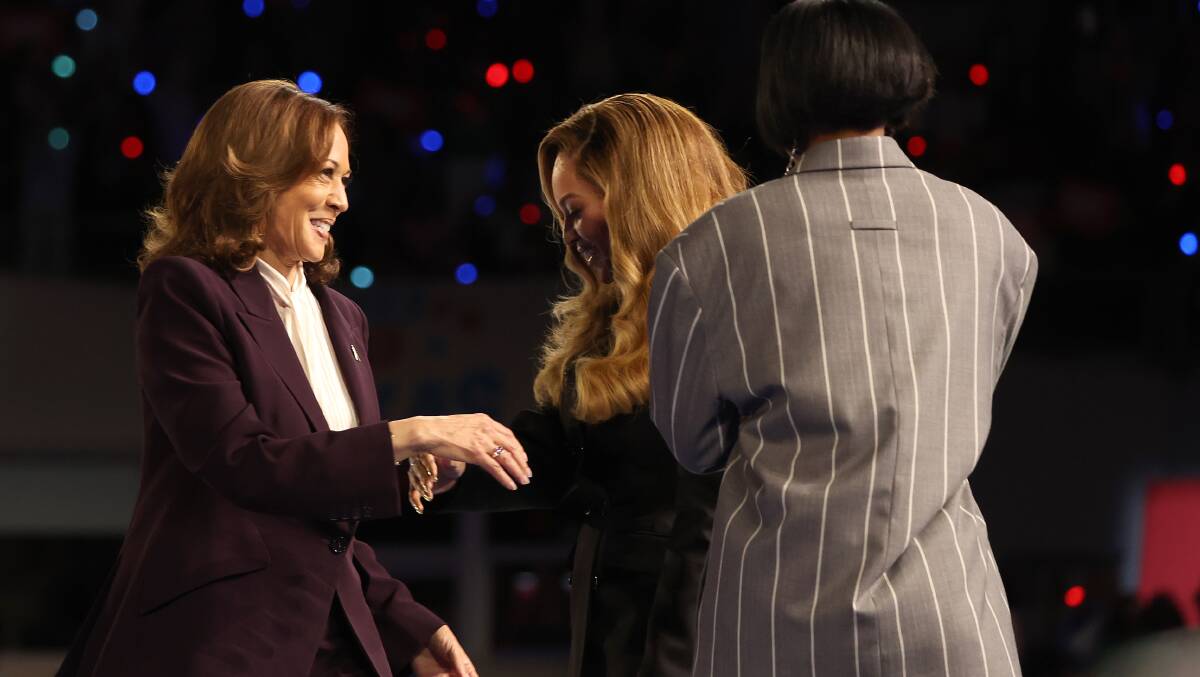 Kamala Harris with Beyonce at a rally before the 2024 US election. Picture Getty Images