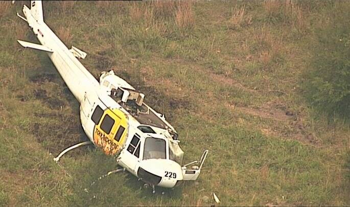 The chopper went down by the Crawford River on Saturday. Photo: Nine News