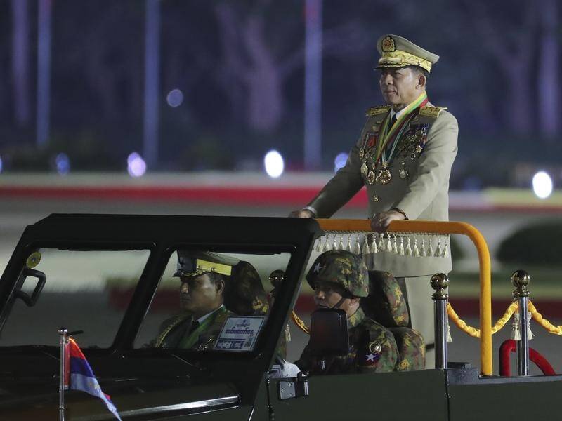 Senior General Min Aung Hlaing has called for unity while marking Myanmar's Armed Forces Day. (AP PHOTO)