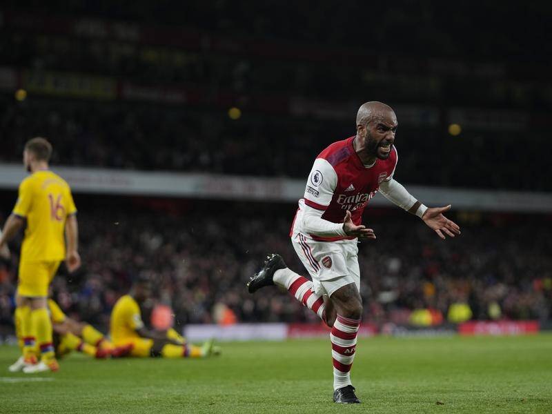 Arsenal's Alexandre Lacazette celebrates after scoring a last-gasp equaliser against Crystal Palace.