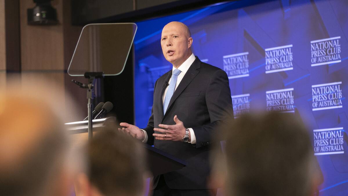 Defence Minister Peter Dutton at the National Press Club on Friday. Picture: Keegan Carroll