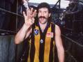 ARCH RIVALS: The rivalry between Hawthorn and Essendon kicked off in 1983 when Robert DiPierdomenico laid out the Bombers' Alan Stoneham. Picture: Allsport Australia/ALLSPORT