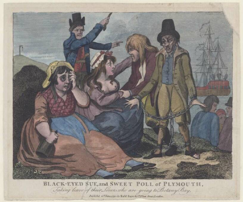 VINTAGE: Black-eyed Sue and Sweet Poll of Plymouth taking leave of their lovers who are going to Botany Bay, from 1792. By Robert Sayer (1725-1794). Image courtesy of the National Library of Australia. 